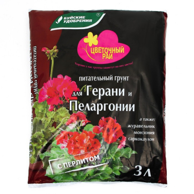 Грунт для герани и пеларгонии "цветочный рай" 3л.